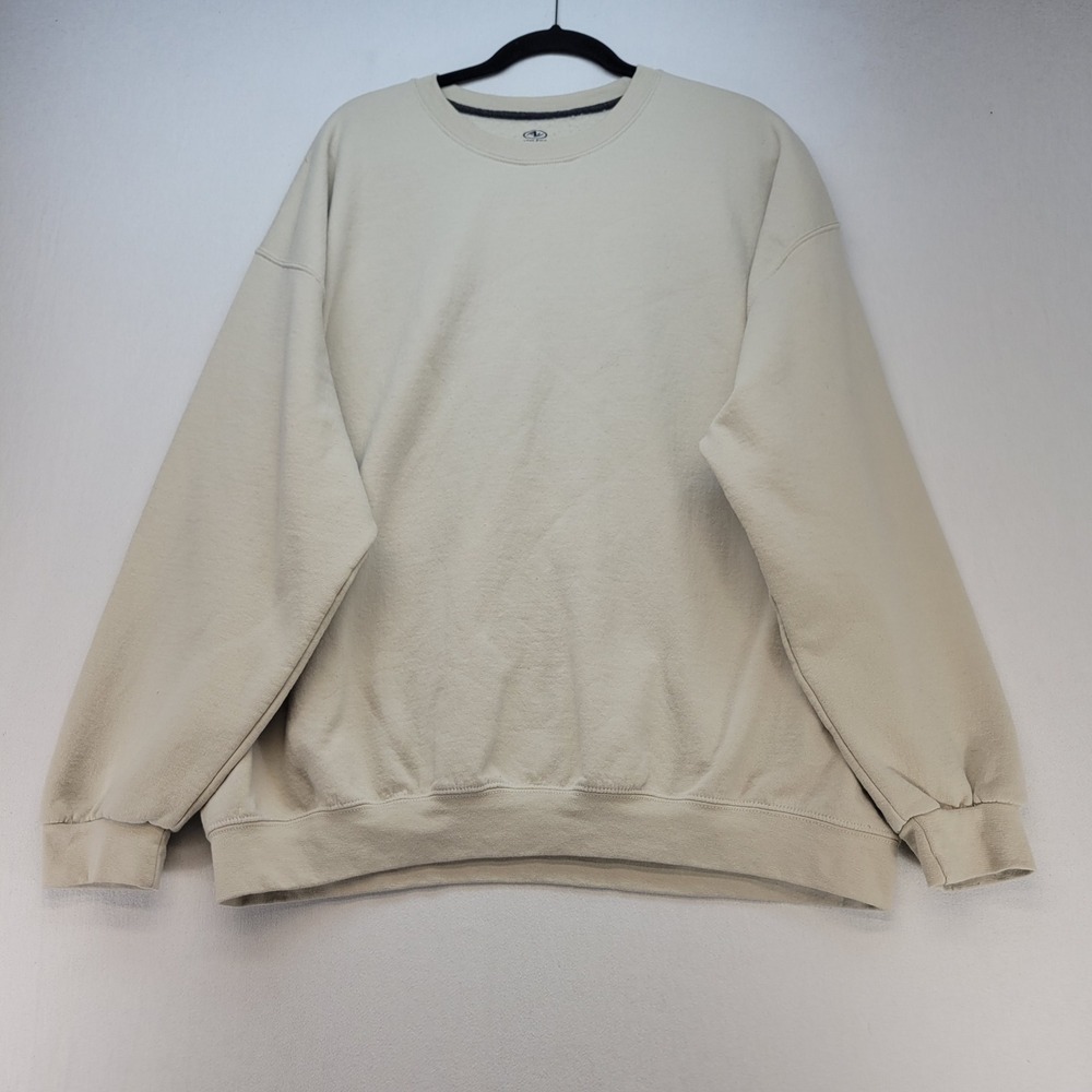 Athletic Works Sweatshirt Mens 2XL Cream Casual Fleece Pullover Crewneck